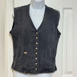 Harley Davidson Vintage Women Black Denim Vest size S‎